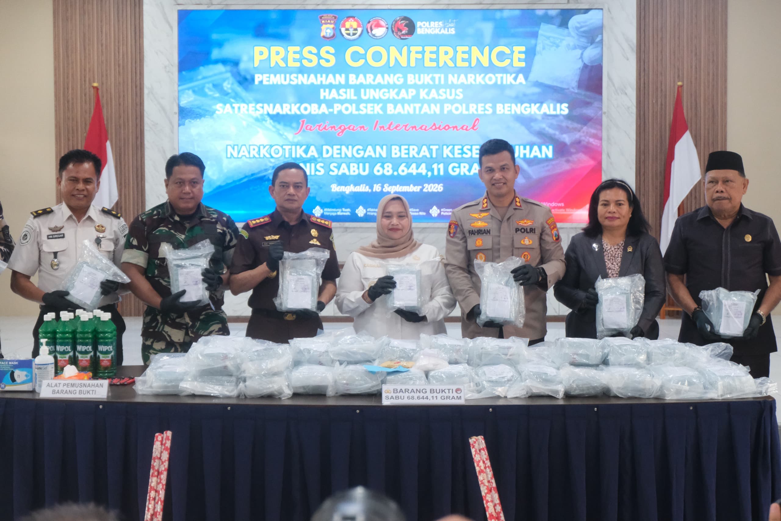 Sabu 68,6 Kilogram Senilai Rp68 Miliar Disita di Bengkalis, Polisi Buru Jaringan Internasional